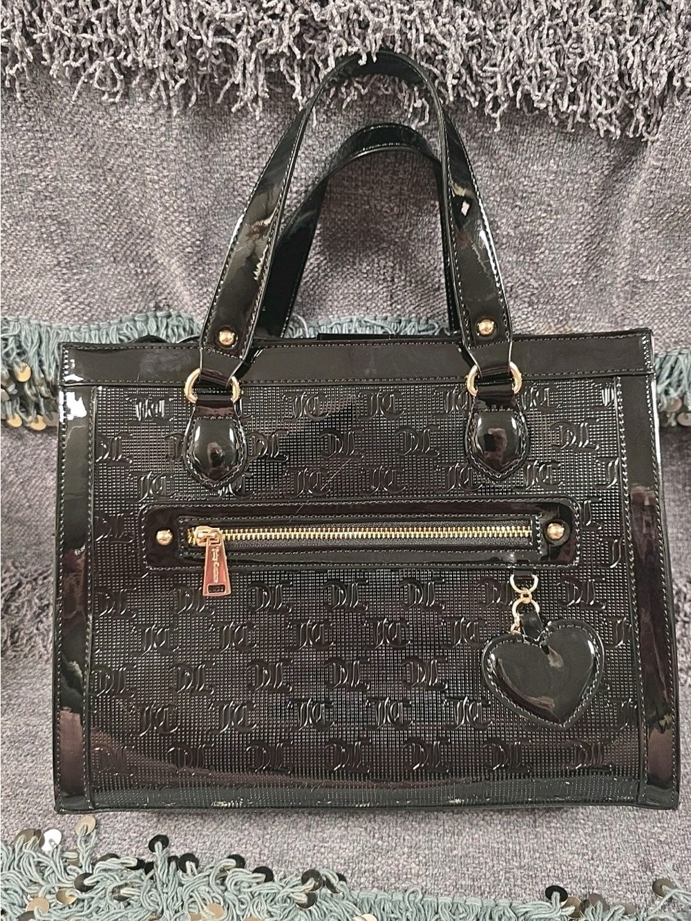 Juicy Couture Black Patent Satchel with Heart Charm